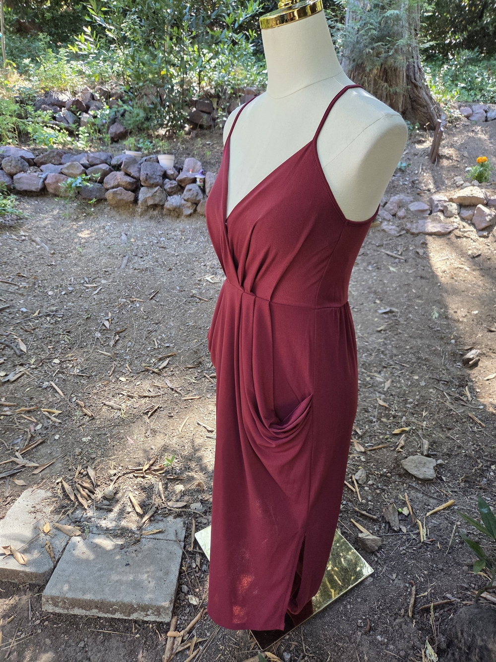 BCBGeneration Spaghetti Strap Burgundy Autumn Strapless-Look Dress - Picture 2 of 5